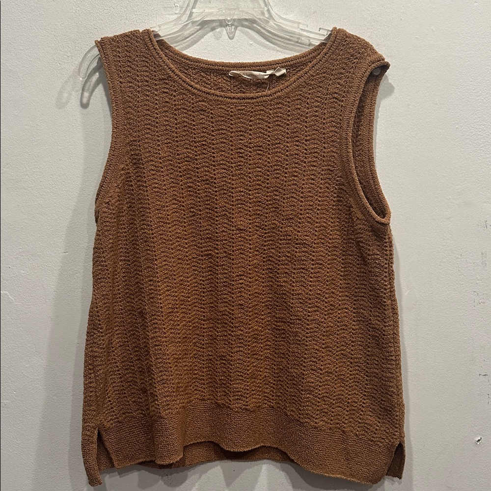 Soft Surroundings Sleeveless Coastal Sweater knit vest brown NWT size large